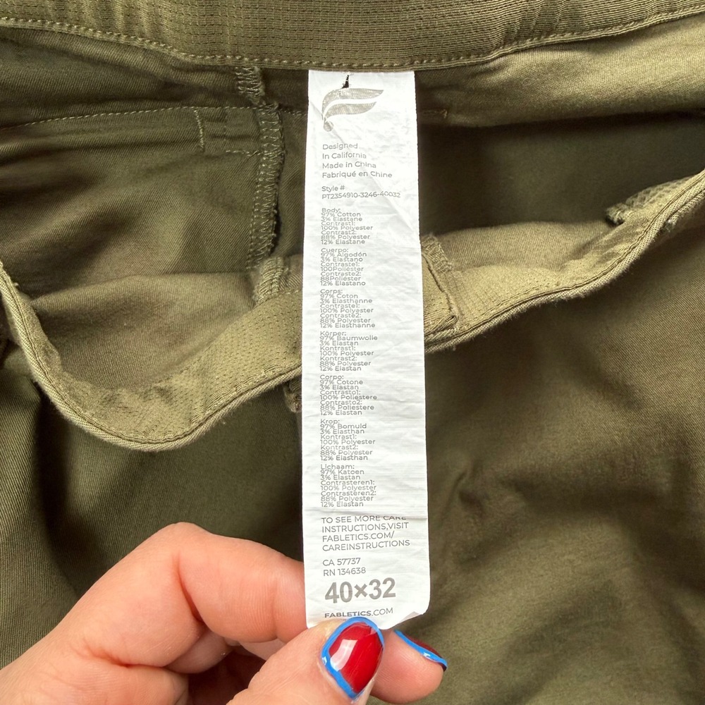 Fabletics Mens The High Side Chino Classic Fit 5-Pocket Pant Olive Green 40x32 - Picture 9 of 10